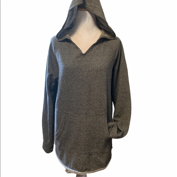 SO gray soft fleece tunic hoodie, v neck, pocket - Picture 1 of 12
